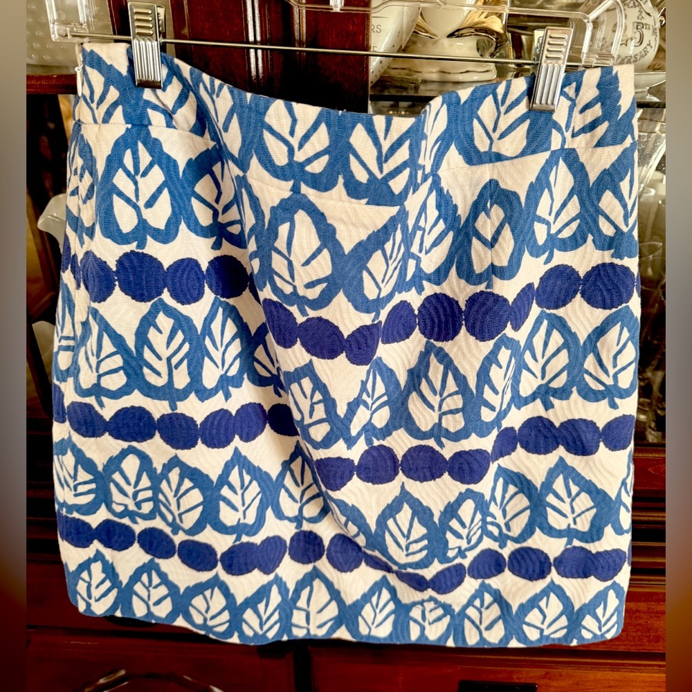 Kate Spade Blue and White Leaf Print Skirt